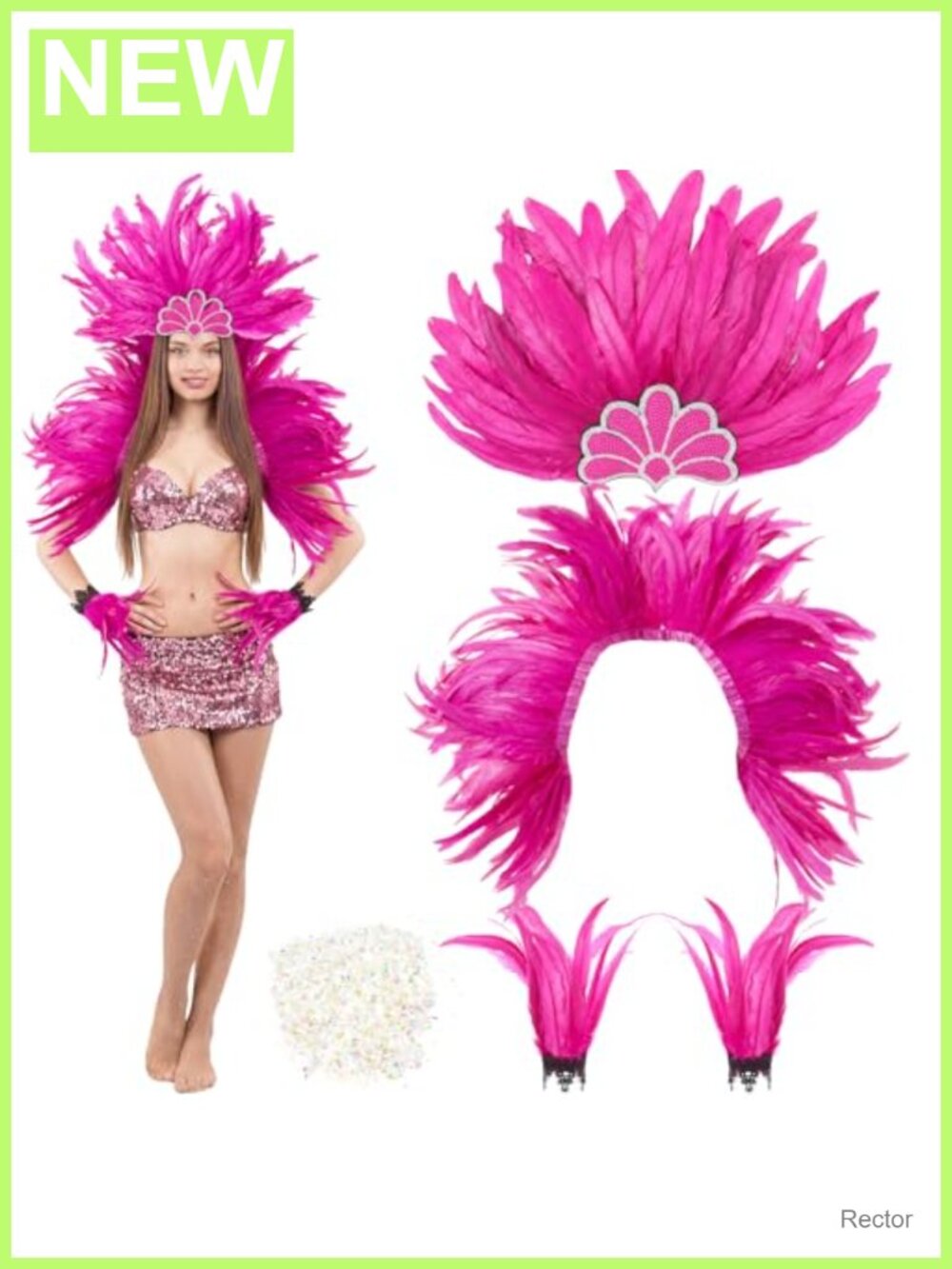Feather Costume Set Headpiece Wristbands Shawl Fishnet Stocking Carnival Cosplay